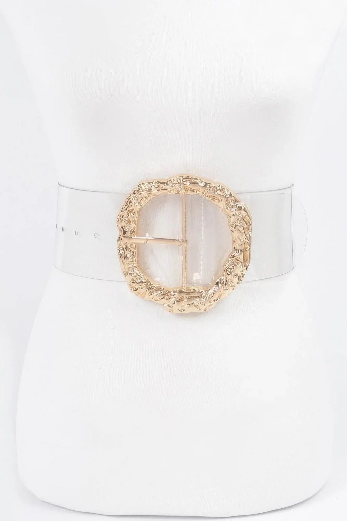 Big Vintage Round Metal Buckle Clear Belt - IVORYNN