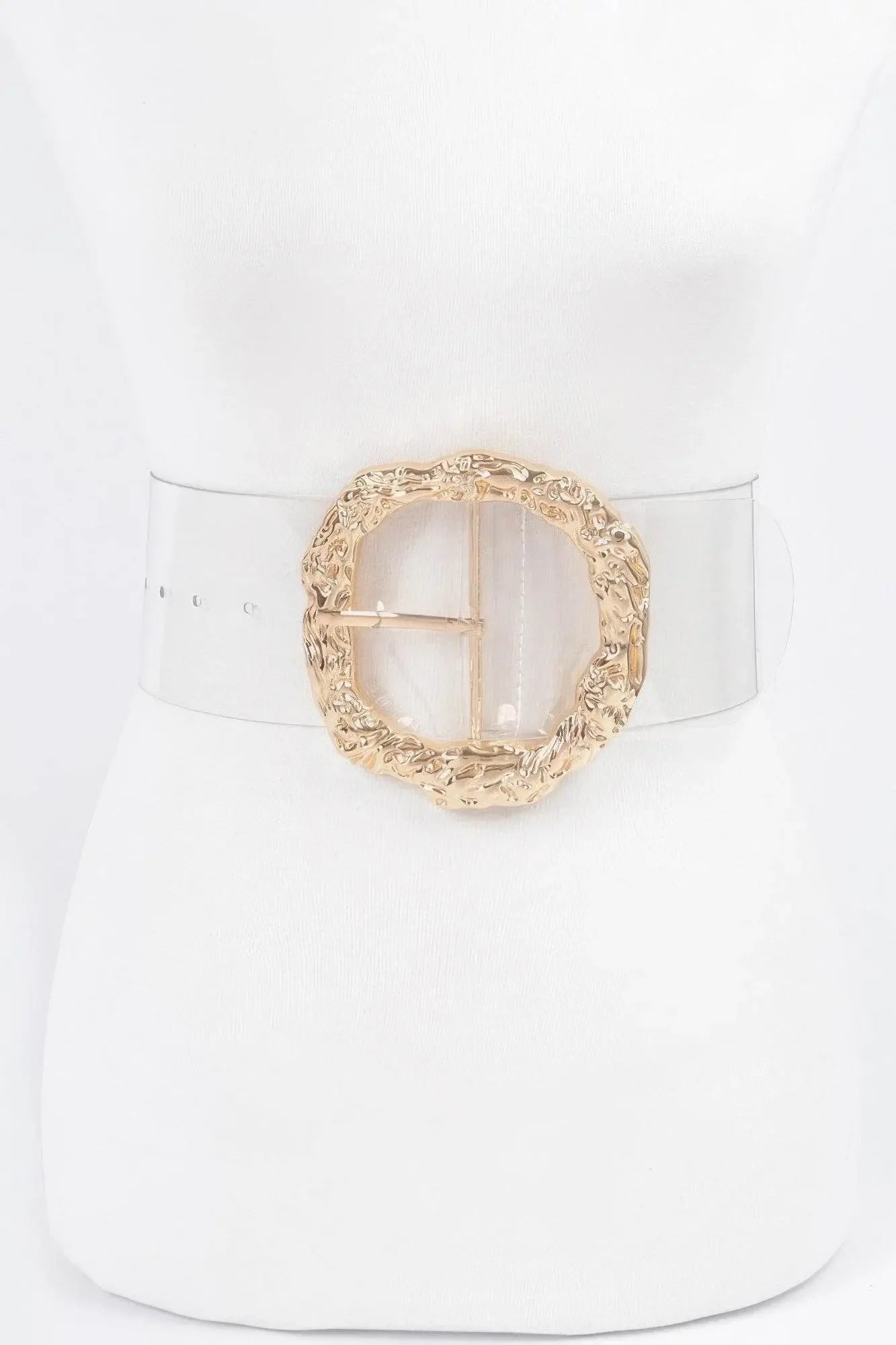 Big Vintage Round Metal Buckle Clear Belt - IVORYNN