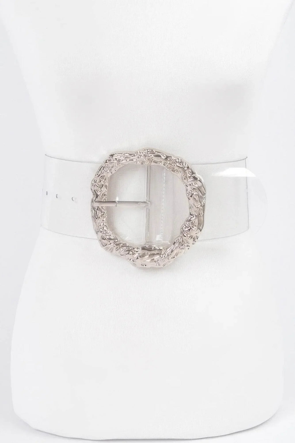 Big Vintage Round Metal Buckle Clear Belt - IVORYNN