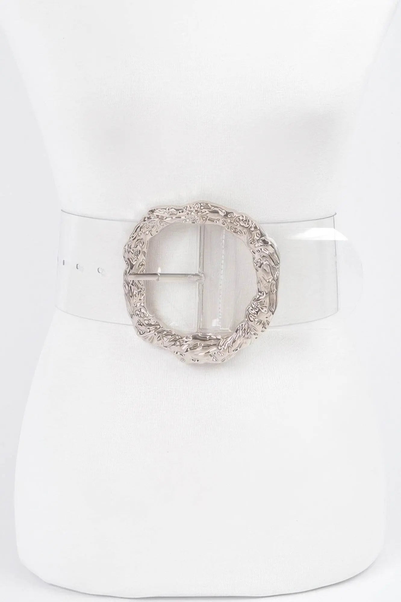 Big Vintage Round Metal Buckle Clear Plussize Belt - IVORYNN