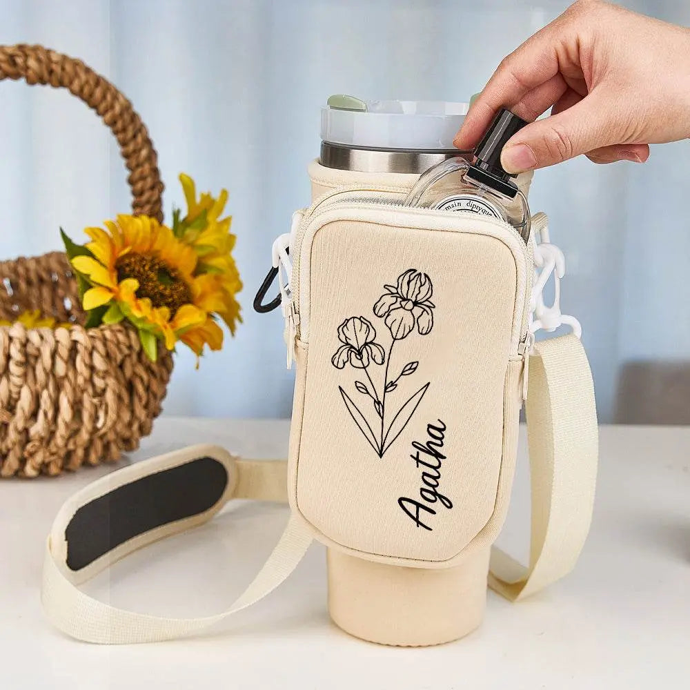 Birth Flower Waterproof Bottle Carrier Tumbler Bag - IVORYNN