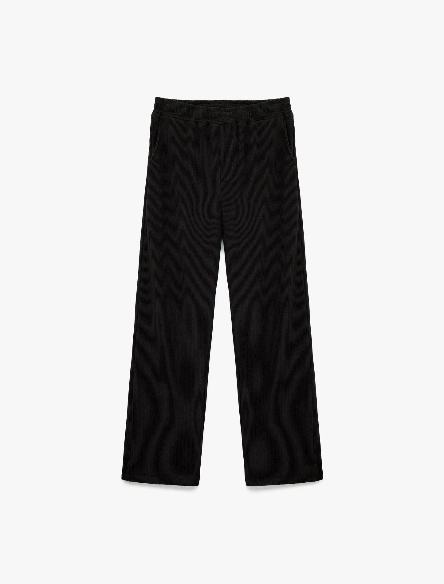 Black Cotton Ribbed Elastic Waist Sweatpants - IVORYNN