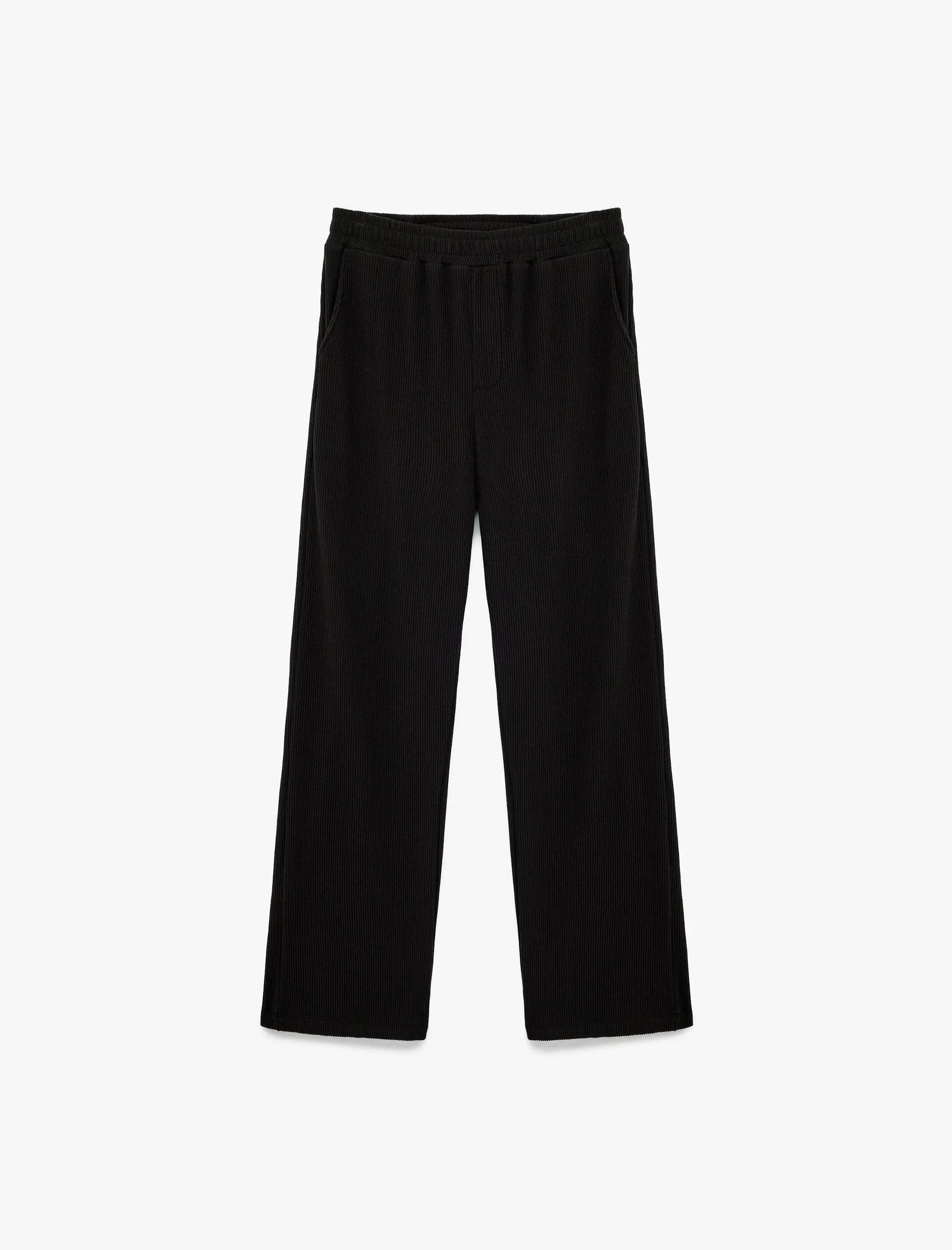 Black Cotton Ribbed Elastic Waist Sweatpants - IVORYNN