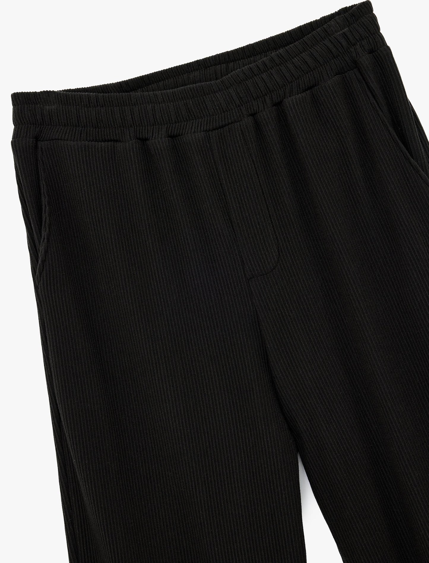 Black Cotton Ribbed Elastic Waist Sweatpants - IVORYNN