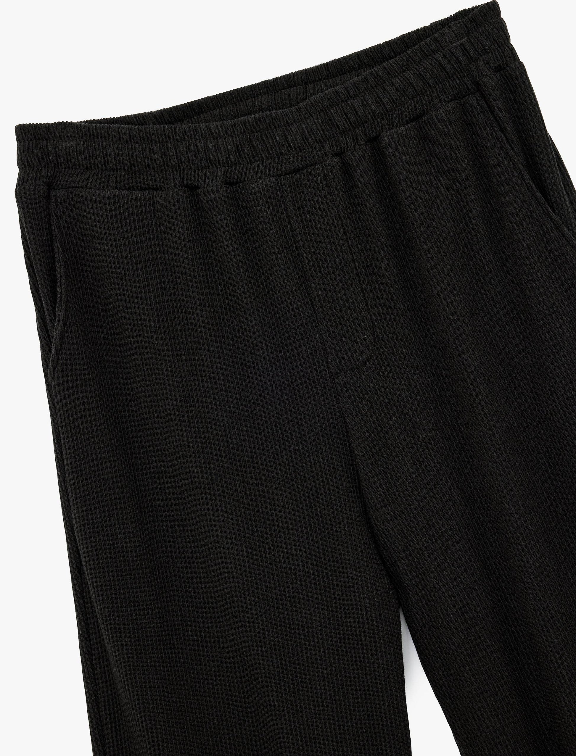Black Cotton Ribbed Elastic Waist Sweatpants - IVORYNN