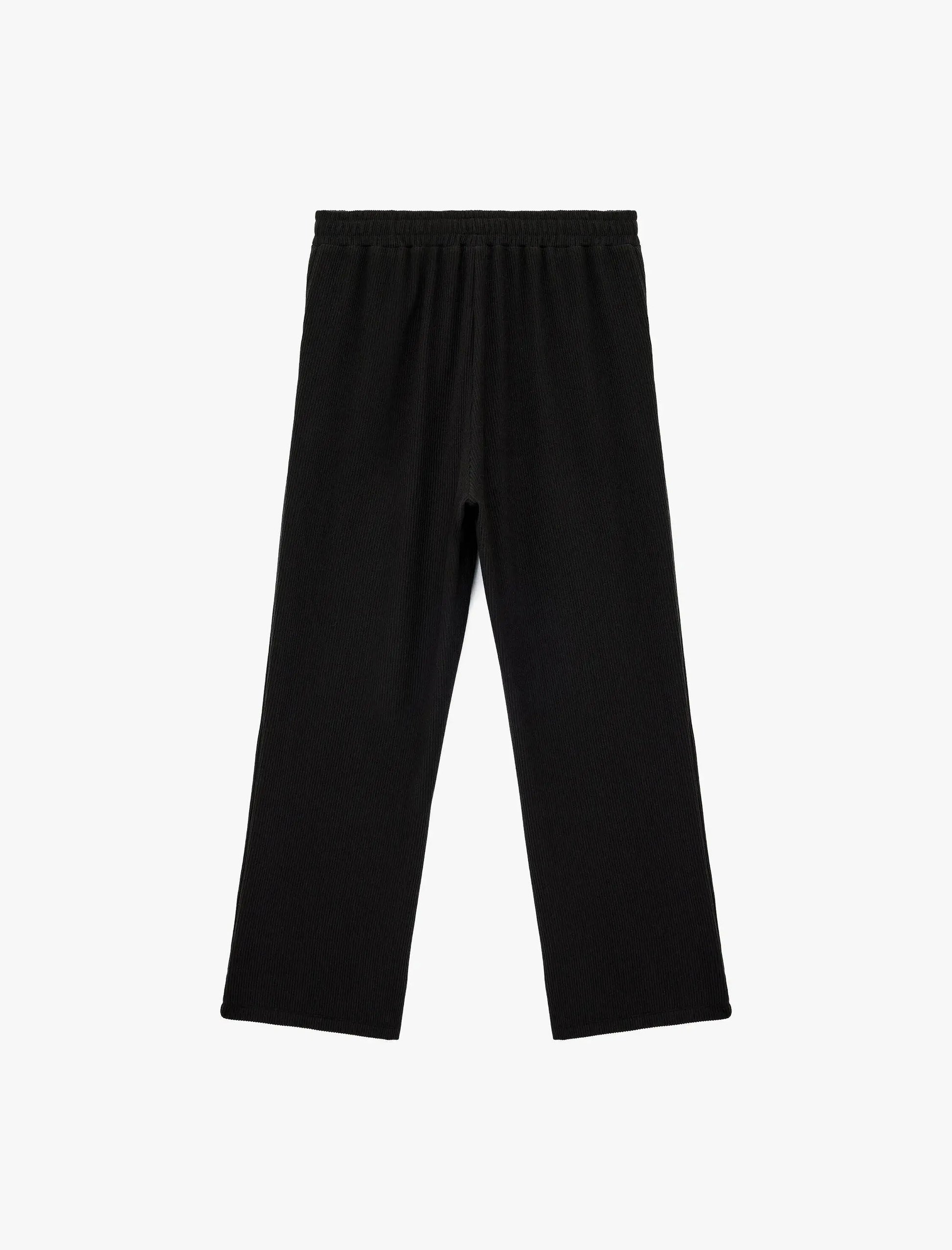 Black Cotton Ribbed Elastic Waist Sweatpants - IVORYNN