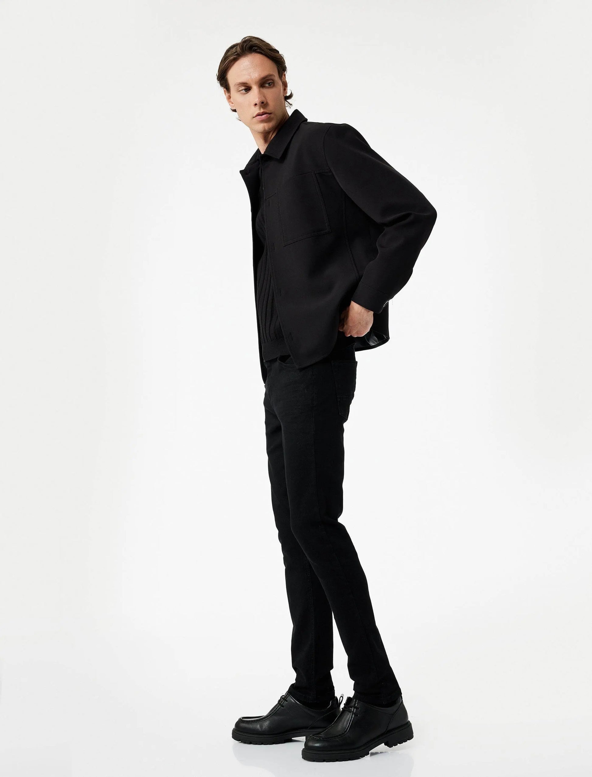 Black Cotton Stretch Slim Fit Brad Denim Pant - IVORYNN