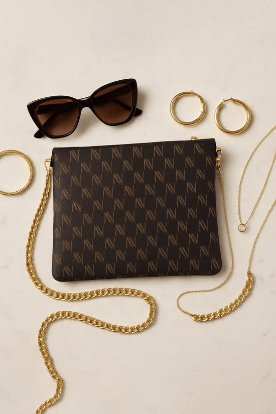 Black Nappa Leather Gold Chain NN Crossbody Bag - IVORYNN