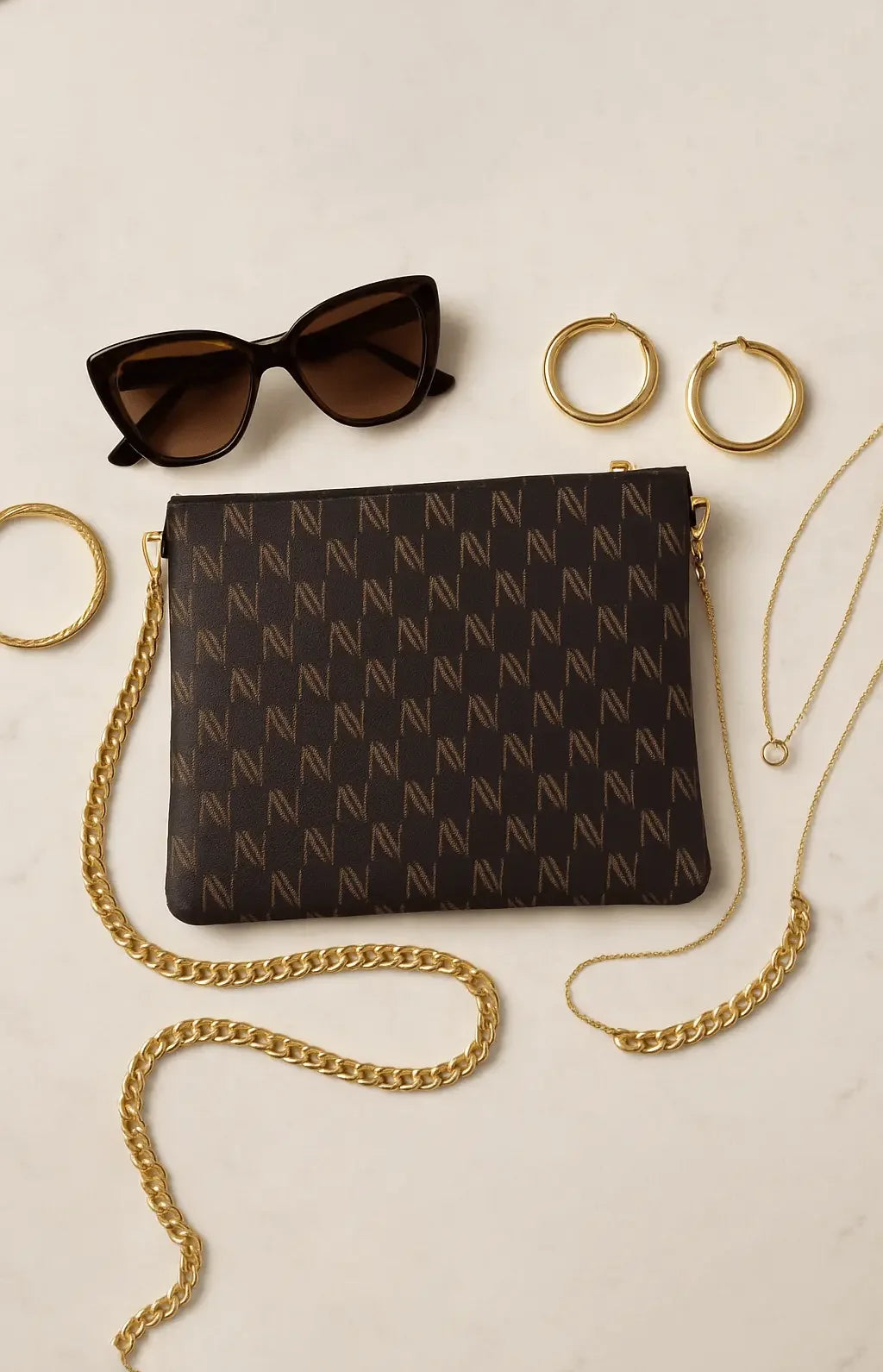 Black Nappa Leather Gold Chain NN Crossbody Bag - IVORYNN