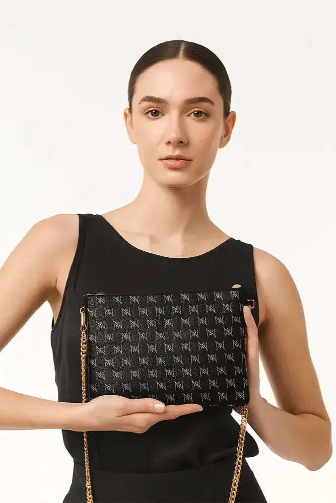 Black Nappa Leather Gold Chain NN Crossbody Bag - IVORYNN