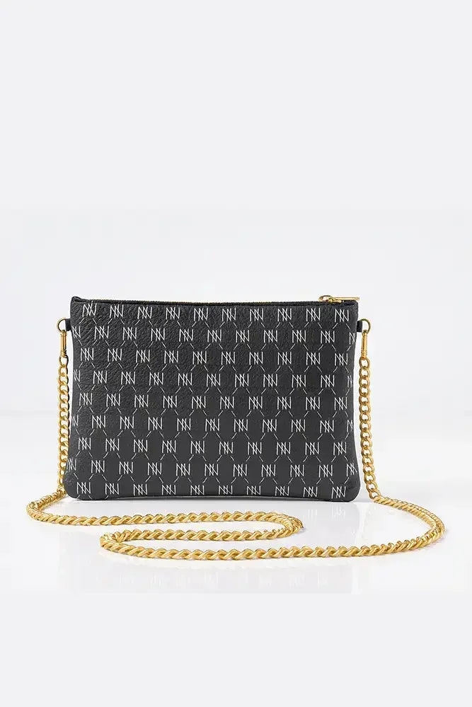 Black Nappa Leather Gold Chain NN Crossbody Bag - IVORYNN