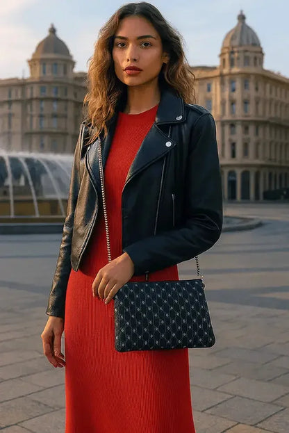 Black Nappa Leather Gold Chain NN Crossbody Bag - IVORYNN