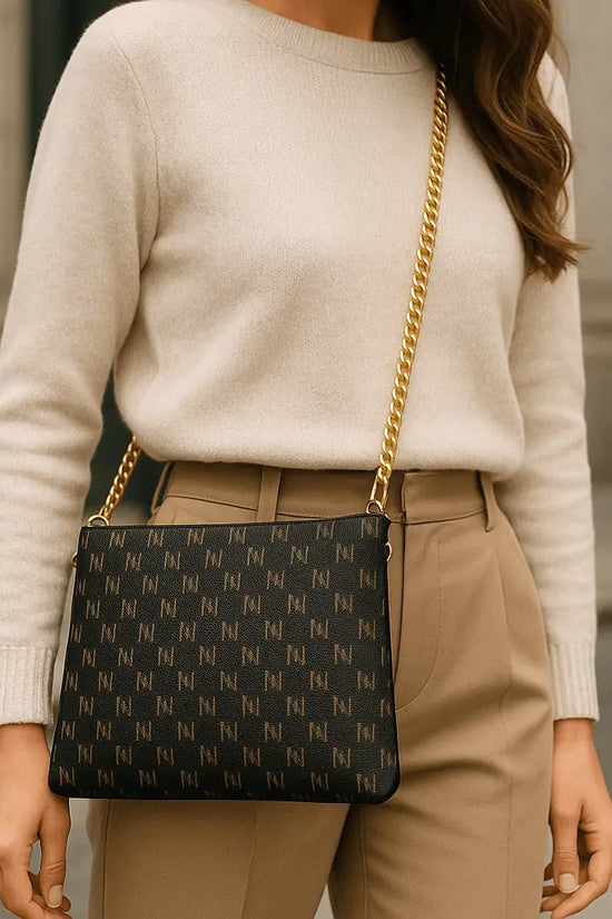 Black Nappa Leather Gold Chain NN Crossbody Bag - IVORYNN