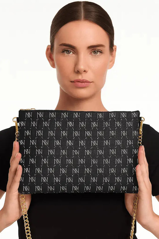 Black Nappa Leather Gold Chain NN Crossbody Bag - IVORYNN