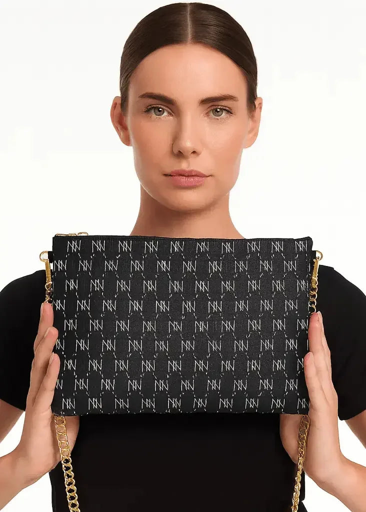 Black Nappa Leather Gold Chain NN Crossbody Bag - IVORYNN