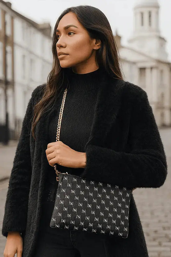 Black Nappa Leather Gold Chain NN Crossbody Bag - IVORYNN