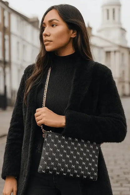 Black Nappa Leather Gold Chain NN Crossbody Bag - IVORYNN