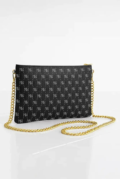 Black Nappa Leather Gold Chain NN Crossbody Bag - IVORYNN