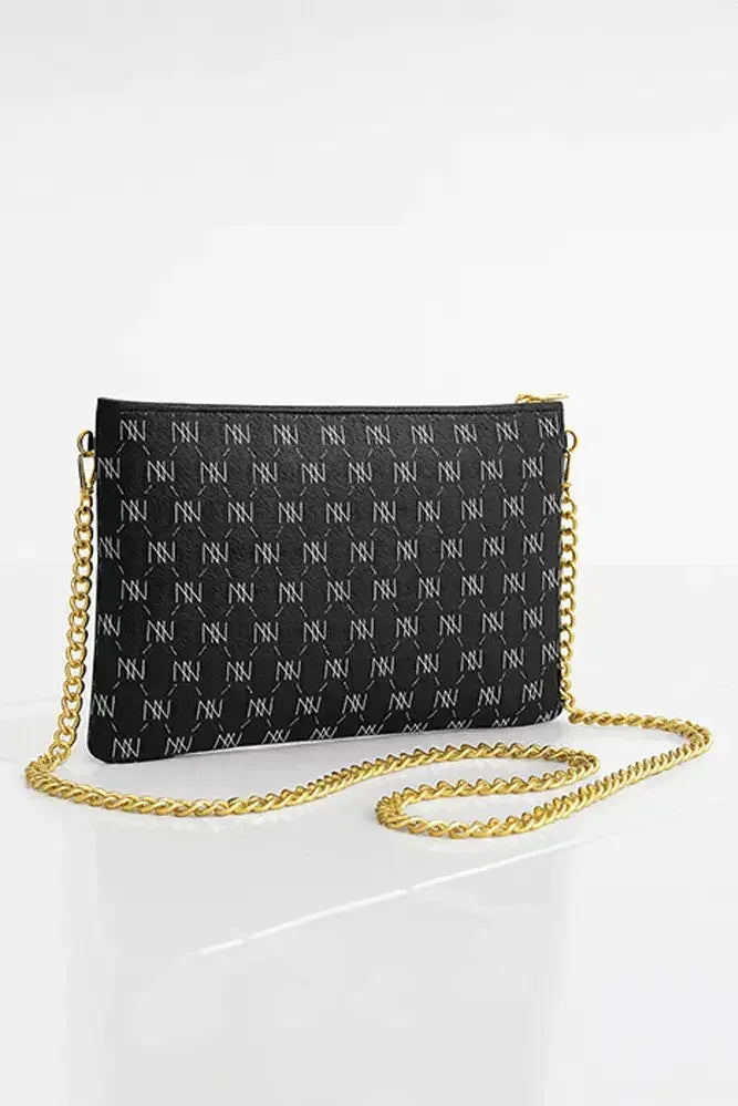 Black Nappa Leather Gold Chain NN Crossbody Bag - IVORYNN