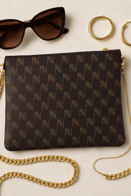 Black Nappa Leather Gold Chain NN Crossbody Bag - IVORYNN