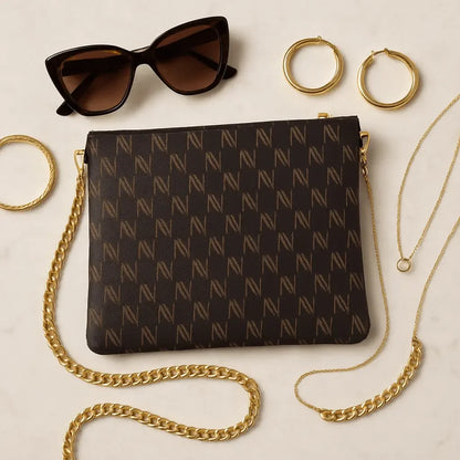 Black Nappa Leather Gold Chain NN Crossbody Bag - IVORYNN