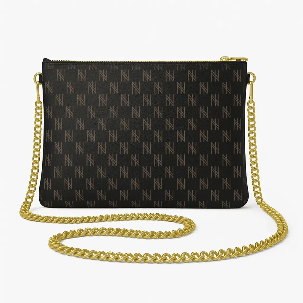 Black Nappa Leather Gold Chain NN Crossbody Bag - IVORYNN