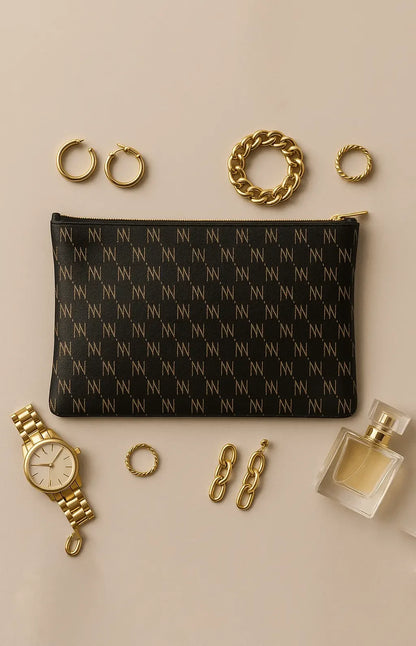 Black Nappa Leather NN Leather Clutch - IVORYNN