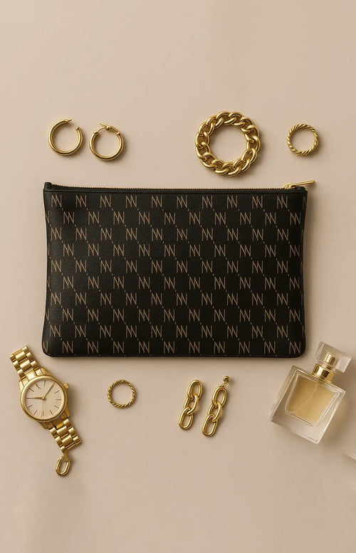 Black Nappa Leather NN Leather Clutch - IVORYNN