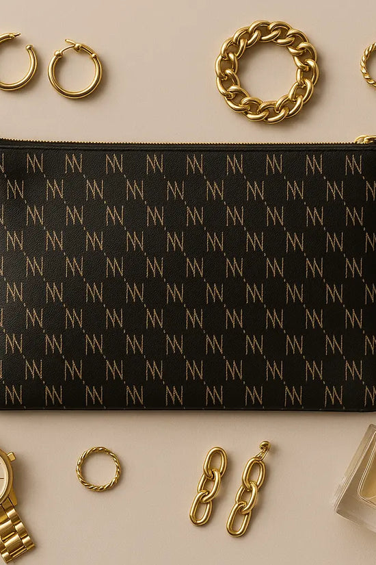 Black Nappa Leather NN Leather Clutch - IVORYNN