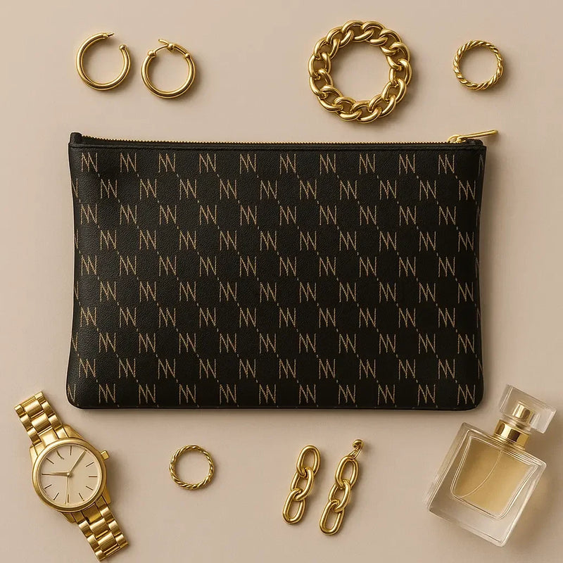 Black Nappa Leather NN Leather Clutch - IVORYNN