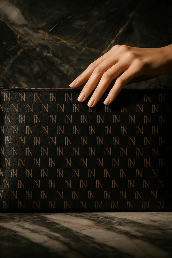 Black Nappa Leather NN Leather Clutch - IVORYNN