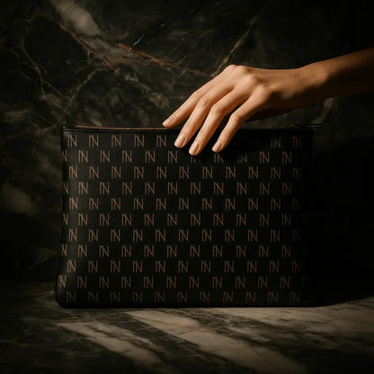 Black Nappa Leather NN Leather Clutch - IVORYNN