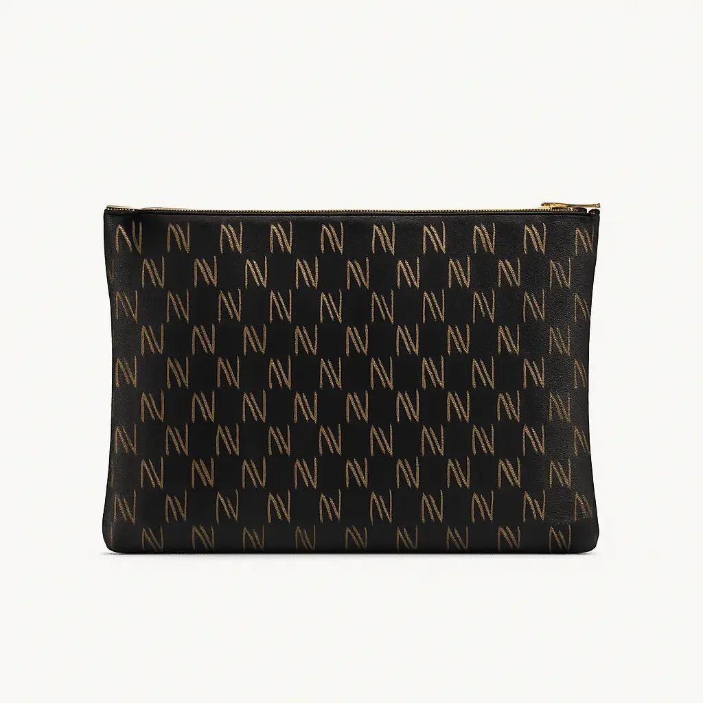Black Nappa Leather NN Leather Clutch - IVORYNN
