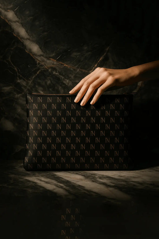 Black Nappa Leather NN Leather Clutch - IVORYNN