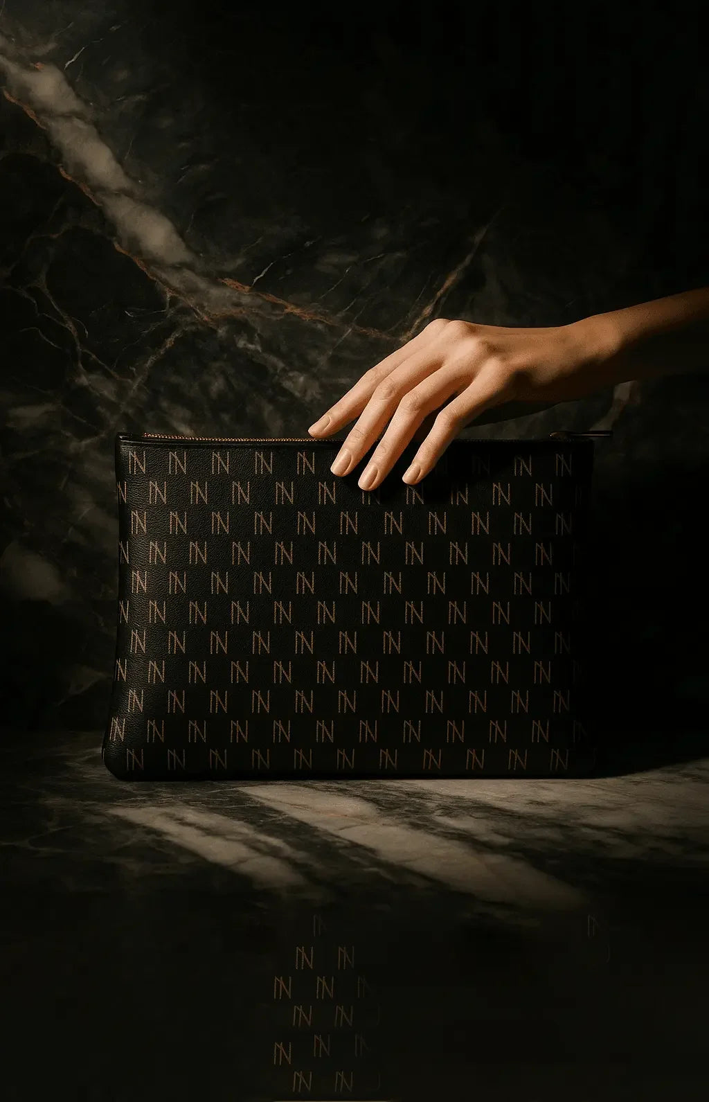 Black Nappa Leather NN Leather Clutch - IVORYNN