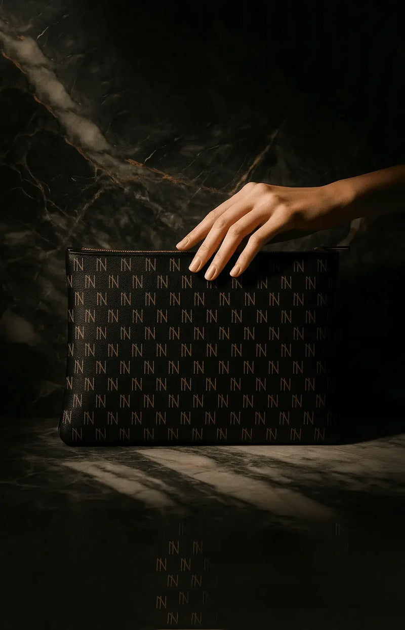 Black Nappa Leather NN Leather Clutch - IVORYNN