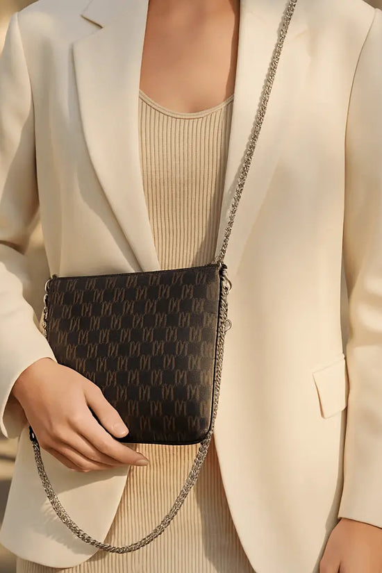 Black Nappa Leather Silver Chain NN Crossbody Bag - IVORYNN