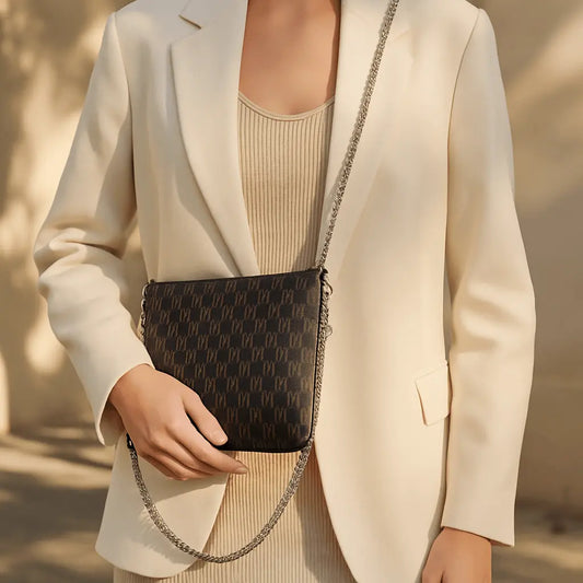 Black Nappa Leather Silver Chain NN Crossbody Bag
