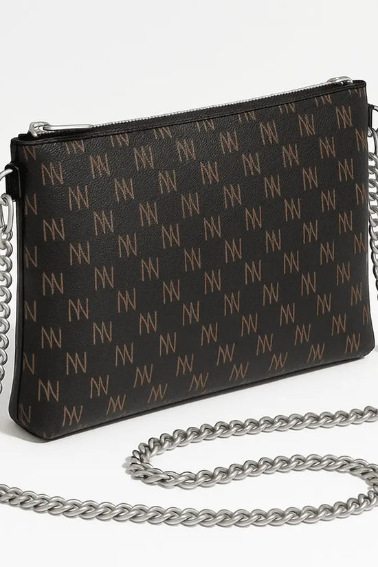 Black Nappa Leather Silver Chain NN Crossbody Bag - IVORYNN