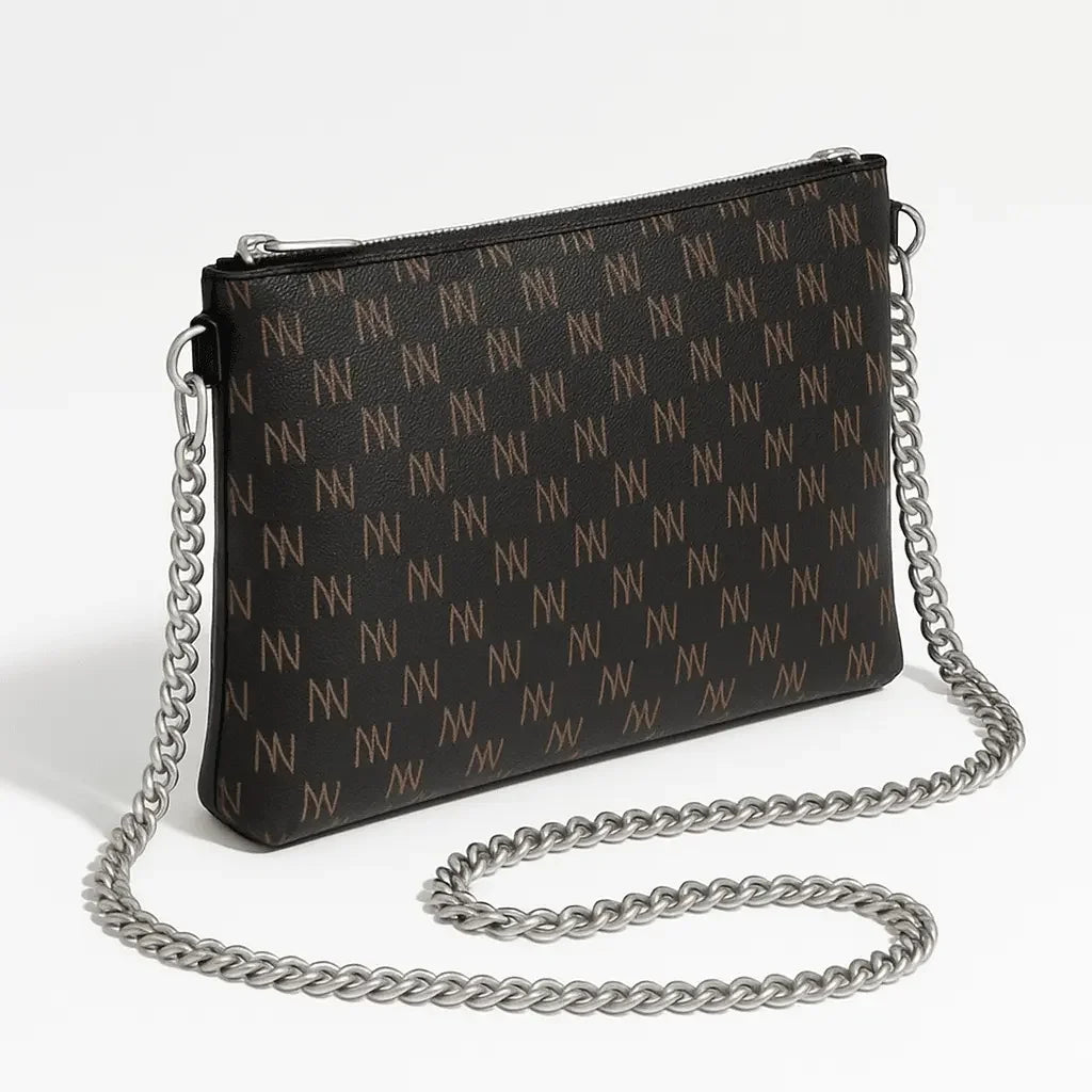Black Nappa Leather Silver Chain NN Crossbody Bag - IVORYNN