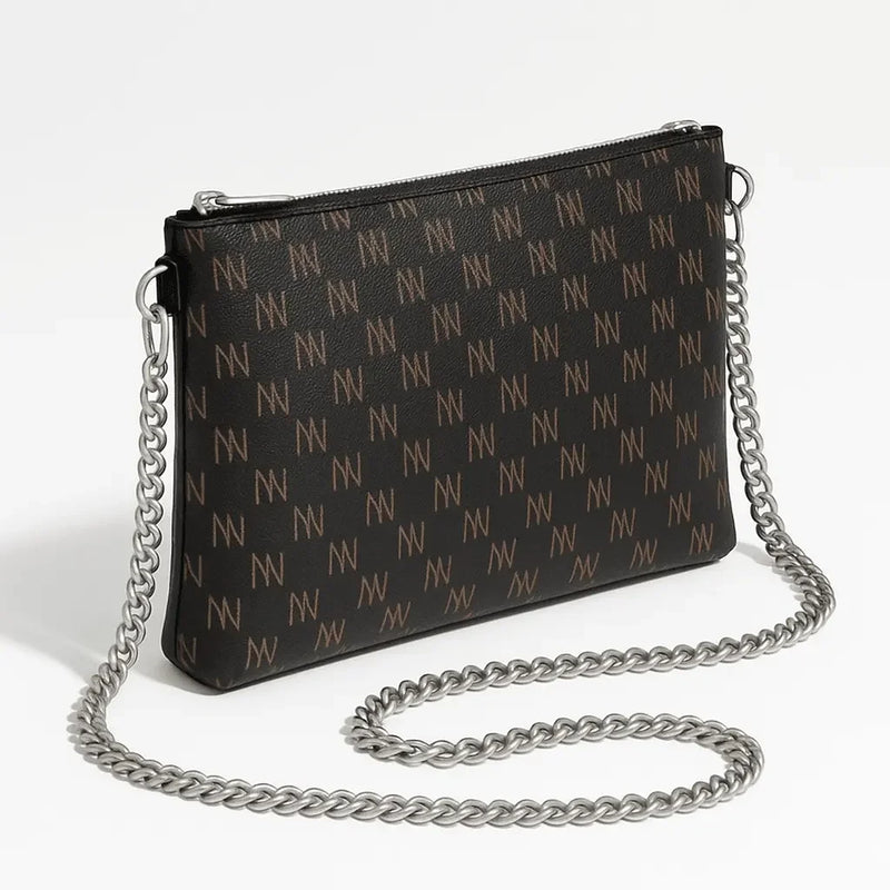 Black Nappa Leather Silver Chain NN Crossbody Bag - IVORYNN