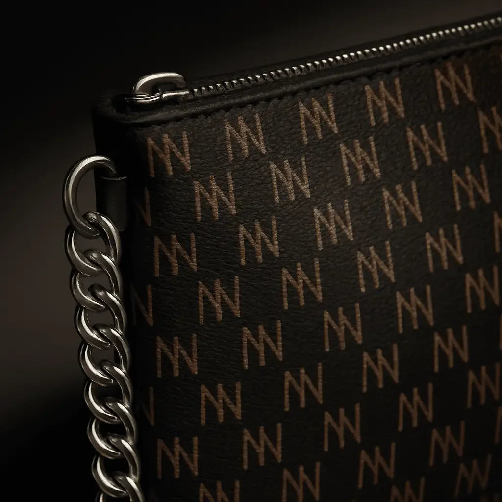 Black Nappa Leather Silver Chain NN Crossbody Bag - IVORYNN