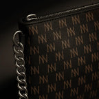 Black Nappa Leather Silver Chain NN Crossbody Bag - IVORYNN