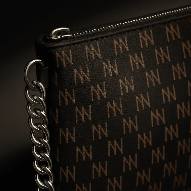 Black Nappa Leather Silver Chain NN Crossbody Bag - IVORYNN