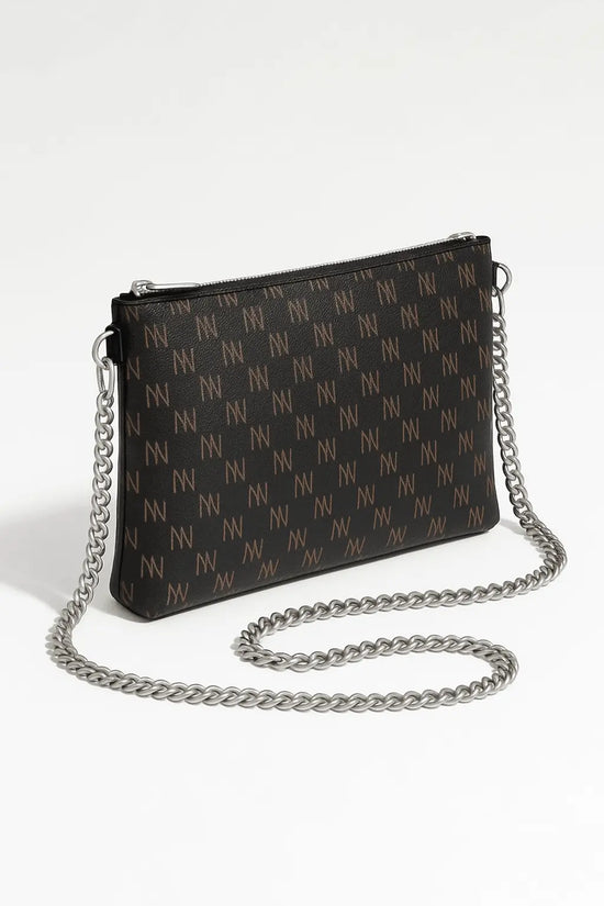 Black Nappa Leather Silver Chain NN Crossbody Bag - IVORYNN