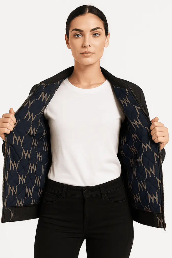 Black Navy Reversible Silk Bomber Jacket - IVORYNN