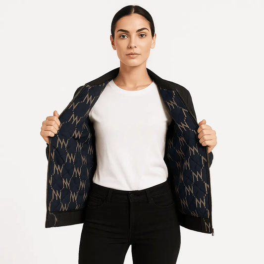 Black Navy Reversible Silk Bomber Jacket