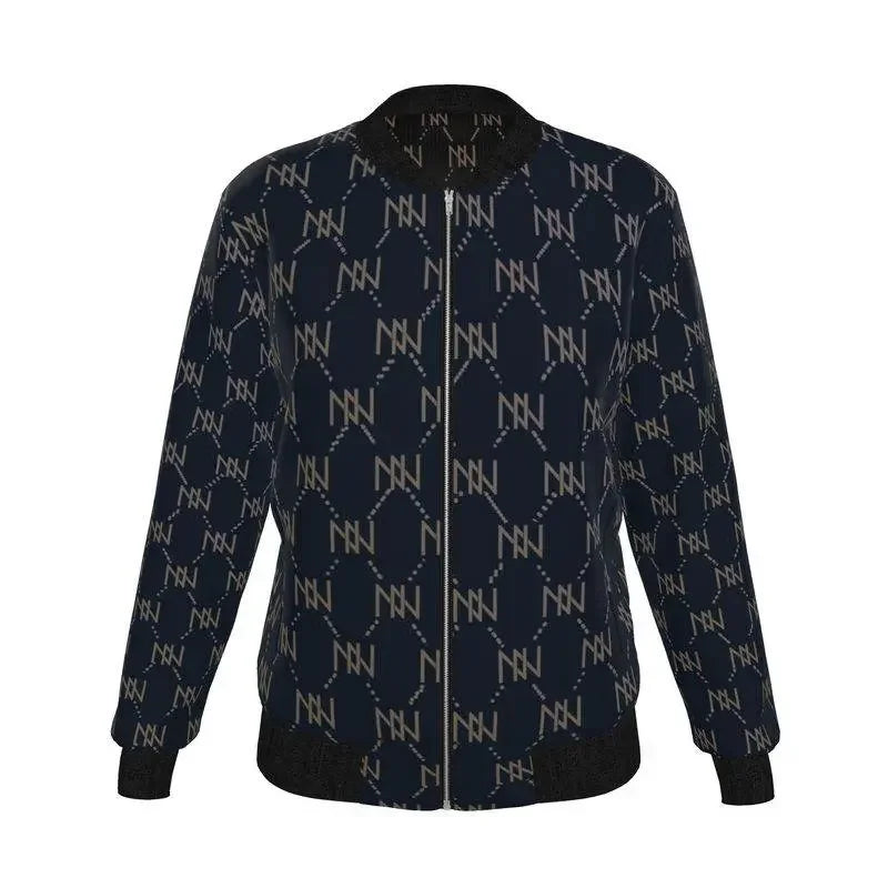 Black Navy Reversible Silk Bomber Jacket - IVORYNN