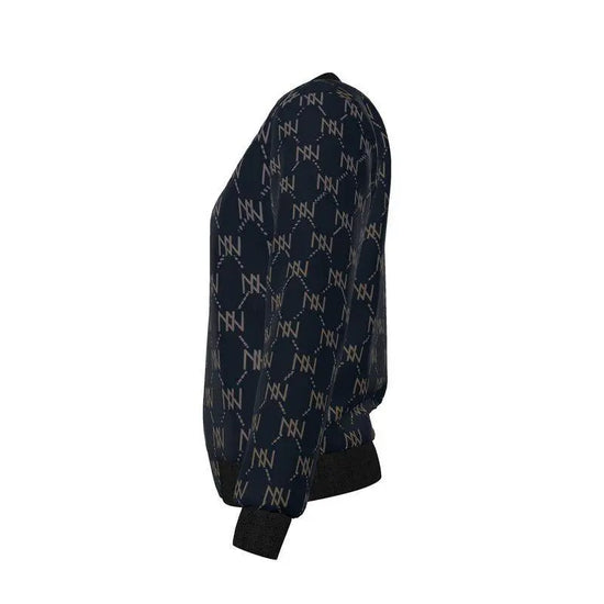 Black Navy Reversible Silk Bomber Jacket - IVORYNN