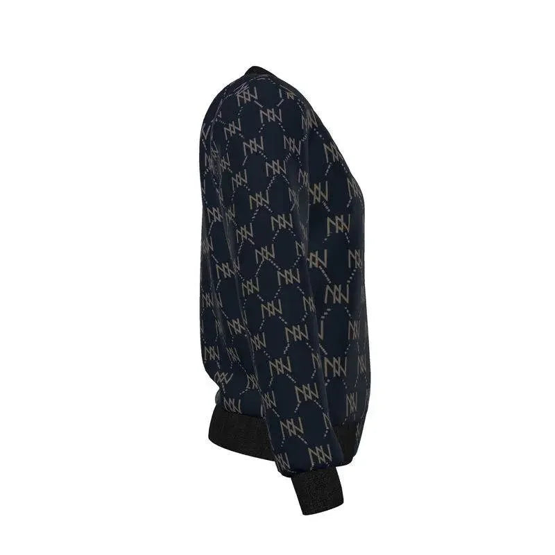 Black Navy Reversible Silk Bomber Jacket - IVORYNN